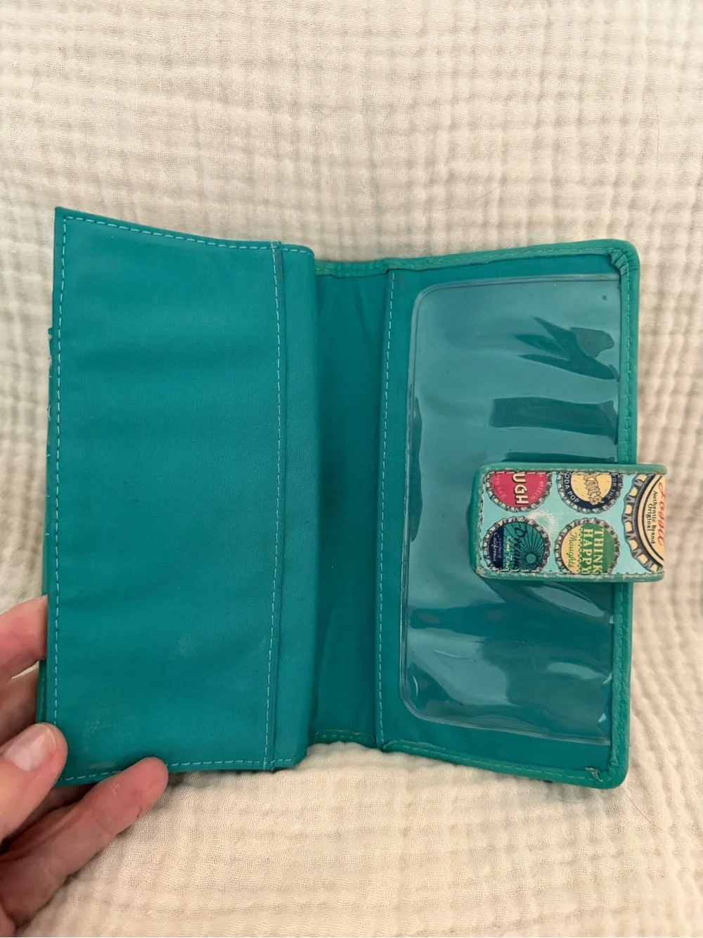 Fossil Turquoise Multicolor Bottle Cap Print Wallet Collectors Item